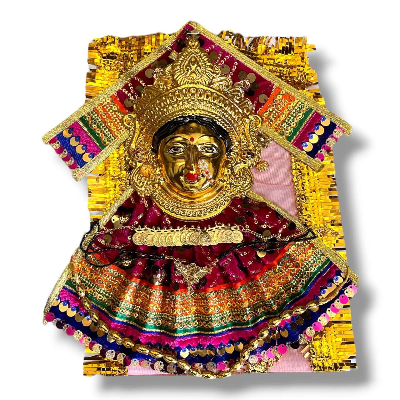 Vara Lakshmi Goddess Face Set Devi Mata Mukhota Mahalaxmi Face Idol Velvet Gotta Dress Jewelry for Varalaxmi Vratam Navaratri Margashirsha Vratha Pooja Hindu Religious Temple